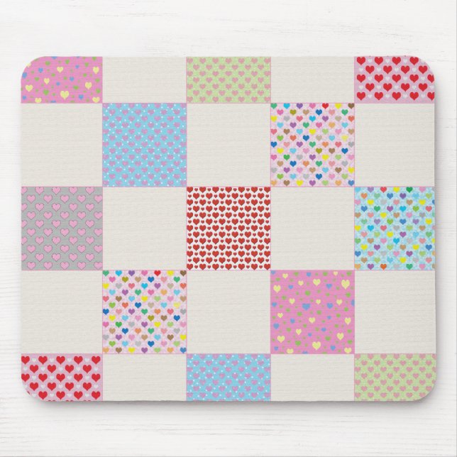 Farbenfrohe Herz-Quilt-Muster Mousepad (Vorne)