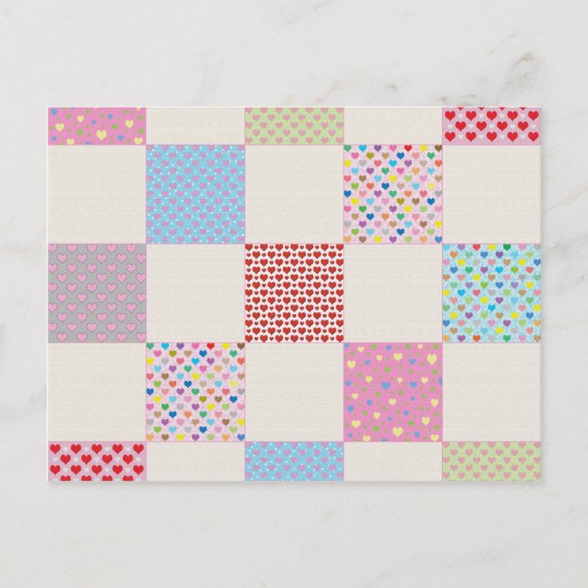 Farbenfrohe Herz-Quilt-Muster Postkarte (Vorderseite)