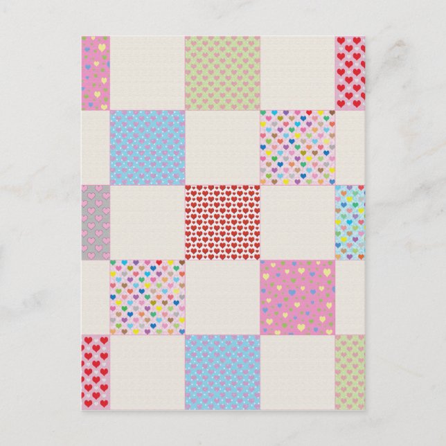 Farbenfrohe Herz-Quilt-Muster Postkarte (Vorderseite)