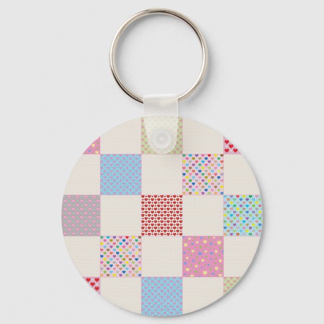 Farbenfrohe Herz-Quilt-Muster Schlüsselanhänger (Vorderseite)