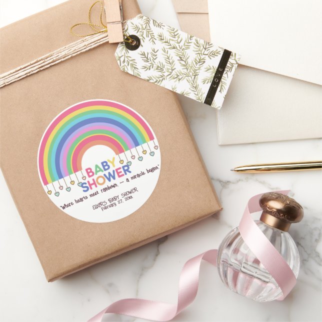 Farbenfrohe Herz trifft Retro Rainbow Baby Dusche Runder Aufkleber (Schenken)