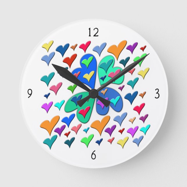 Farbenfrohe Herz-Uhr Runde Wanduhr (Vorderseite)