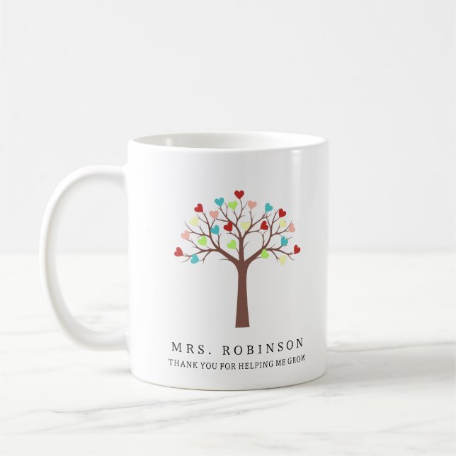 Farbenfrohe Herzbaum Vielen Dank Kaffeetasse (Links)