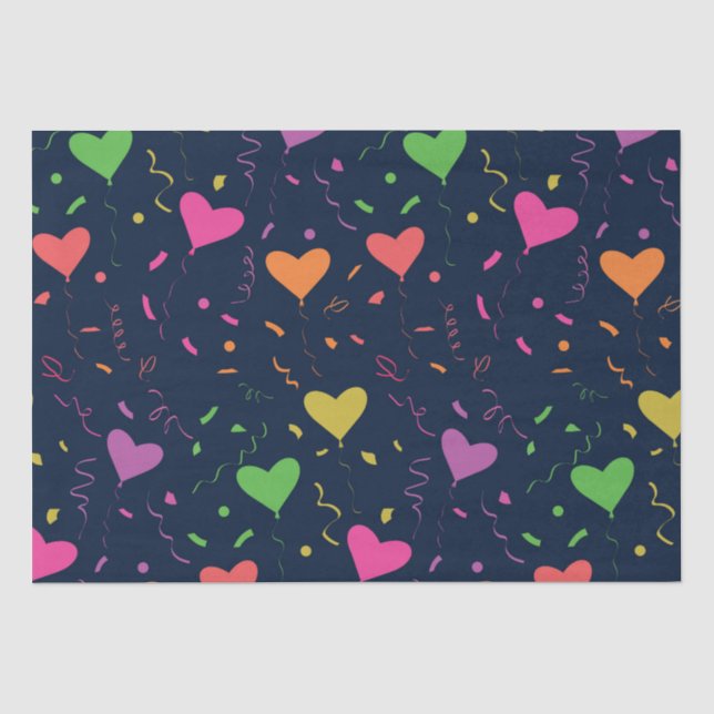 Farbenfrohe Herzblasen mit Confetti Muster Seidenpapier (Vorderseite)