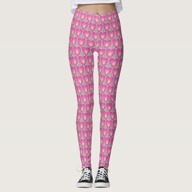 Farbenfrohe Herzdesign Leggings (Vorderseite)