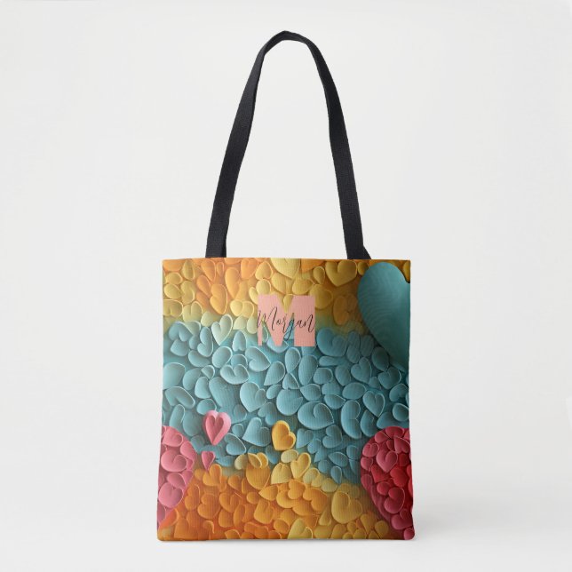 Farbenfrohe Herzdesign Tote Beutel mit Individuell (Vorderseite)