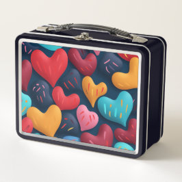 Farbenfrohe Herzen auf dunklem Hintergrund Metall Brotdose