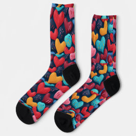 Farbenfrohe Herzen auf dunklem Hintergrund Socken