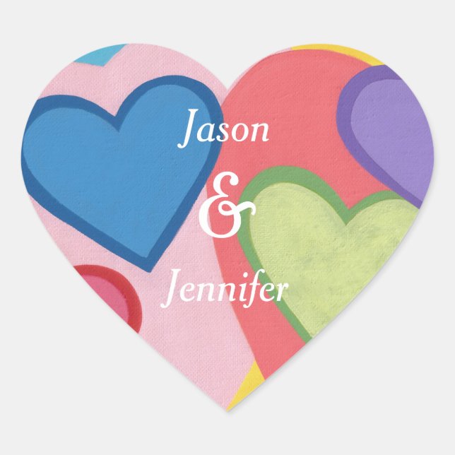 Farbenfrohe Herzen Couple Wedding Stickers (Vorderseite)