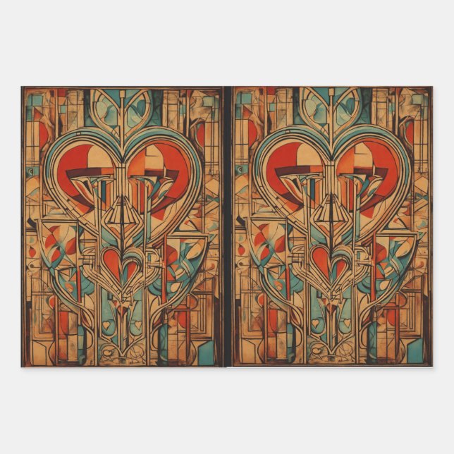 Farbenfrohe Herzen: Einzigartiges mehrfarbiges Des Geschenkpapier Set (Vorderseite)