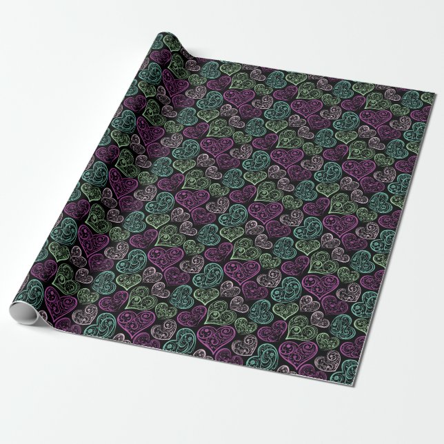 Farbenfrohe Herzen Geschenkpapier (Ungerollt)