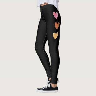 Farbenfrohe Herzen gestreift schwarze Leggings Fra