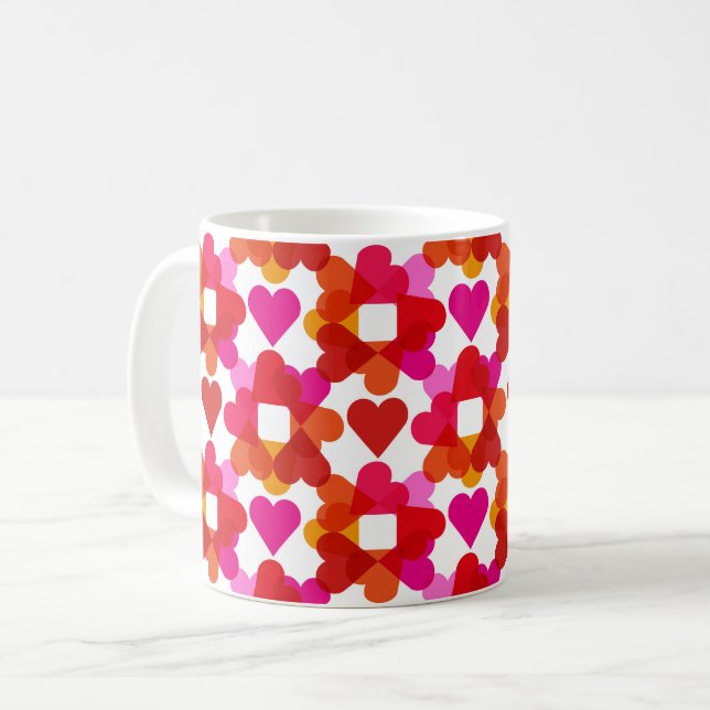 Farbenfrohe Herzen Kaffeetasse (Vorderseite Links)