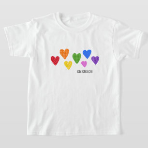 Farbenfrohe Herzen Kinder NAME Liebe Kunstwerk Val T-Shirt
