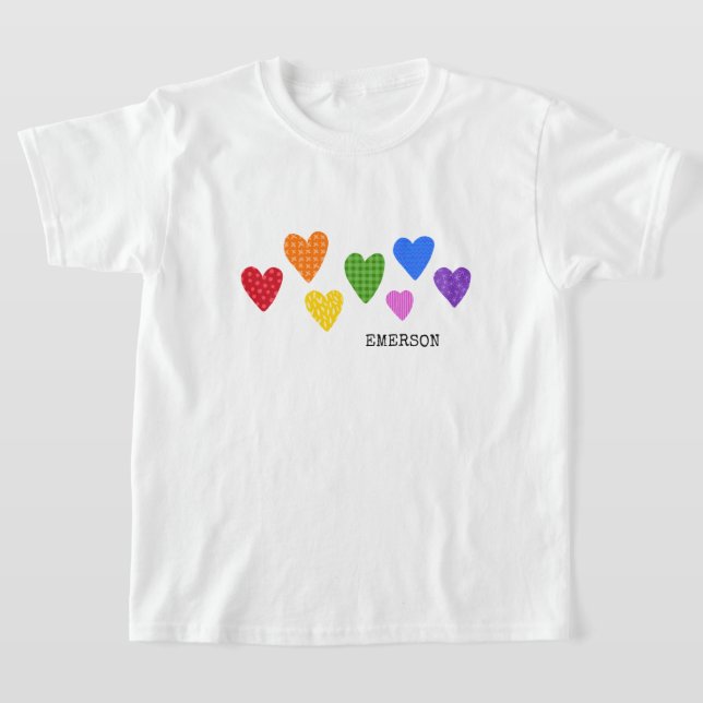 Farbenfrohe Herzen Kinder NAME Liebe Kunstwerk Val T-Shirt (Ablage )