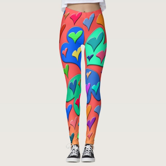 Farbenfrohe Herzen Leggings (Vorderseite)