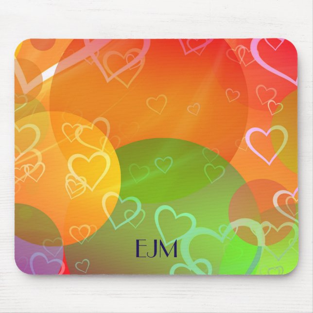 Farbenfrohe Herzen und Balloons Abstraktes Design Mousepad (Vorne)
