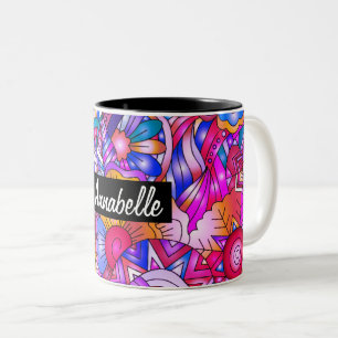Farbenfrohe Herzen und Blume Abstrakt Personalisie Zweifarbige Tasse