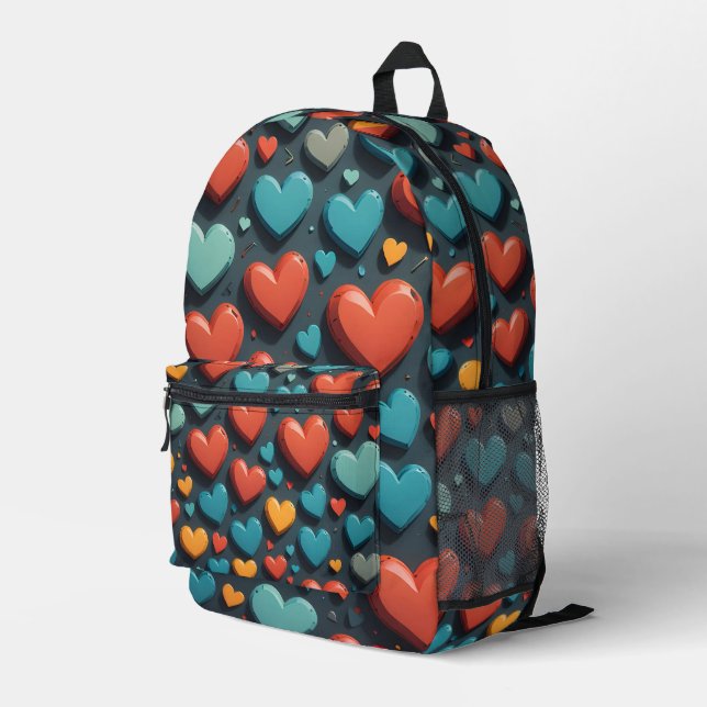 Farbenfrohe Herzen, Valentinische Kunst Bedruckter Rucksack (Rückseitige Ecke Rechts)