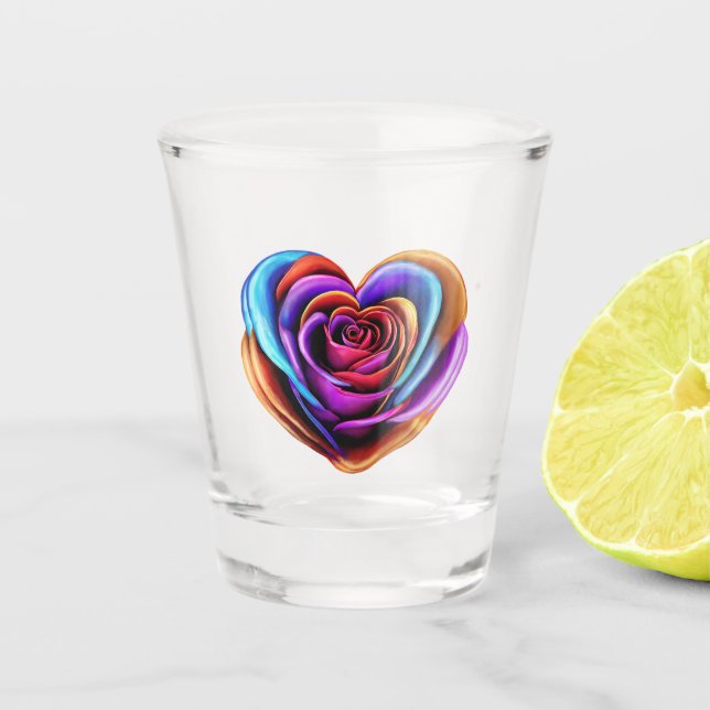 Farbenfrohe Herzform Rose- Schnapsglas (Vorderseite)