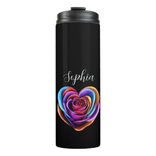Farbenfrohe Herzform Rose- Thermosbecher
