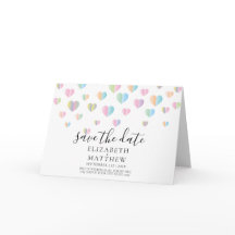 Farbenfrohe Herzklammern Save the Date Design Invi