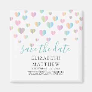 Farbenfrohe Herzklammern Save the Date Design Magnet