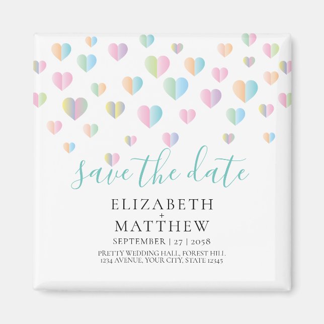 Farbenfrohe Herzklammern Save the Date Design Magnet (Vorne)