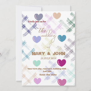 Farbenfrohe Herzmuster Einladung Hochzeit   Modern