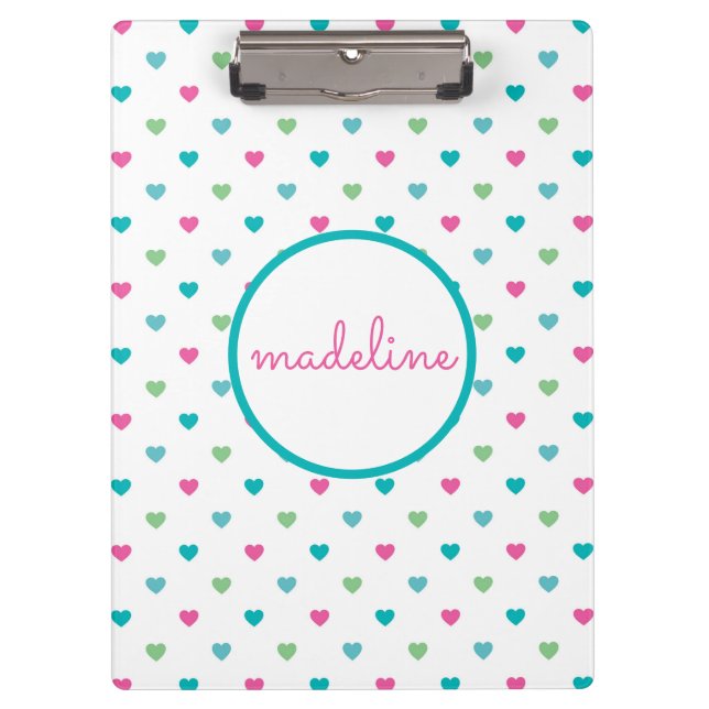 Farbenfrohe Herzpolka Dot Clipboard Klemmbrett (Vorderseite)