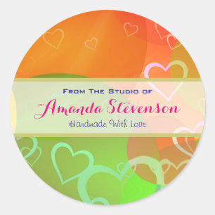 Farbenfrohe Herzstücke handgefertigt mit Liebe Runder Aufkleber