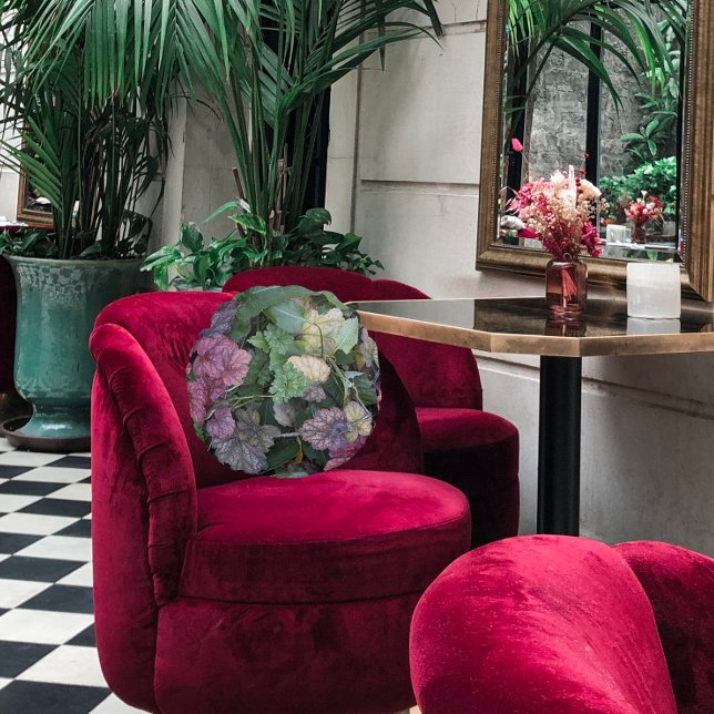 Farbenfrohe Heuchera Pflanze Blätter Botanisch Rundes Kissen (In Situ Chair)