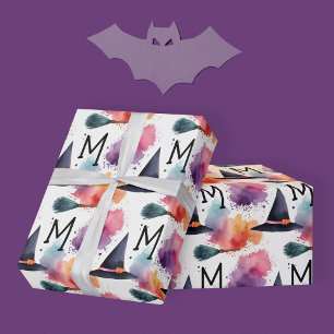 Farbenfrohe Hexenhut-Broomstick Halloween Wasserfa Geschenkpapier