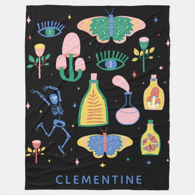 Farbenfrohe Hexenzaubertrank Personalisiert Schwar Fleecedecke (Vorderseite)