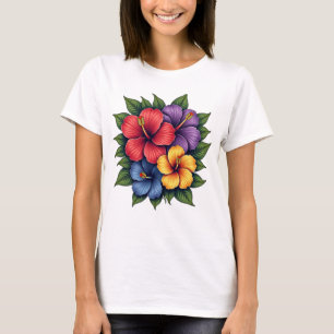 Farbenfrohe Hibiskus Blume T - Shirt