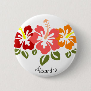 Farbenfrohe Hibiskus Trio Personalisiert Button