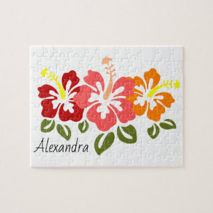 Farbenfrohe Hibiskus Trio Personalisiert Puzzle