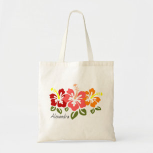 Farbenfrohe Hibiskus Trio Personalisiert Tragetasche
