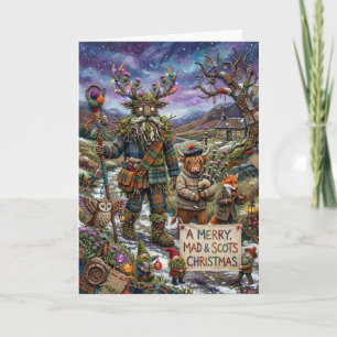 Farbenfrohe Highland-Weihnachtsgrußkarte Karte