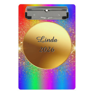 Farbenfrohe Hintergrundmusik mit goldenem Kreis Mini Klemmbrett