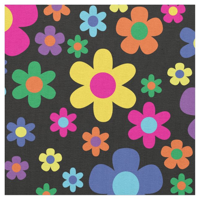 Farbenfrohe Hippie 70er Blume Stoff (Nahaufnahme)
