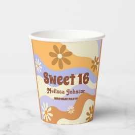 Farbenfrohe Hippie Blume Retro Groovy Sweet 16 Pappbecher