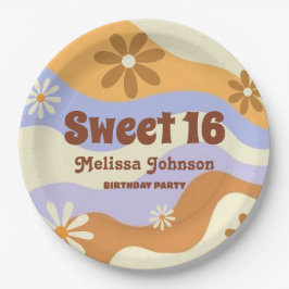 Farbenfrohe Hippie Blume Retro Groovy Sweet 16 Pappteller