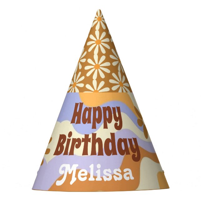 Farbenfrohe Hippie Blume Retro Groovy Sweet 16 Partyhütchen (Vorderseite)