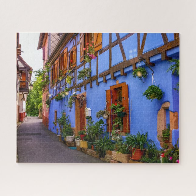 Farbenfrohe historische Häuser Village Frankreich  Puzzle (Horizontal)