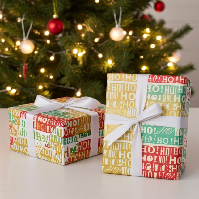 Farbenfrohe HO! HO! HO! Weihnachtspapier Geschenkpapier (Jolly HO! HO! HO! Christmas Wrapping Paper)