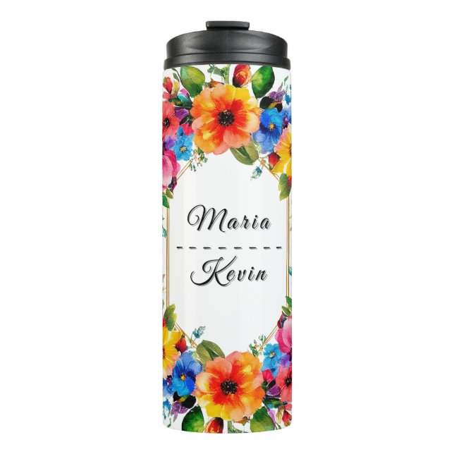 Farbenfrohe Hochzeit Blumenreath Thermosbecher (Vorderseite)