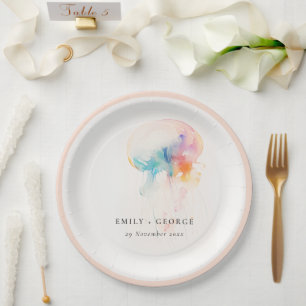 Farbenfrohe Hochzeit der Quallenvögel Pappteller