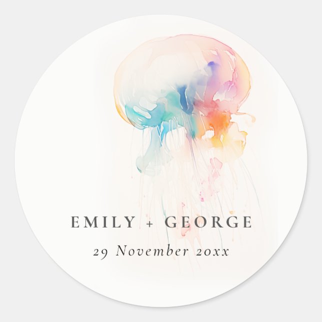 Farbenfrohe Hochzeit der Quallenvögel Runder Aufkleber (Vorderseite)