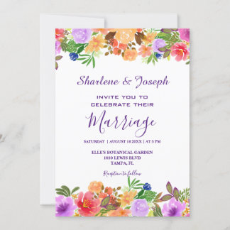 farbenfrohe Hochzeit mit floralem Wasser Einladung